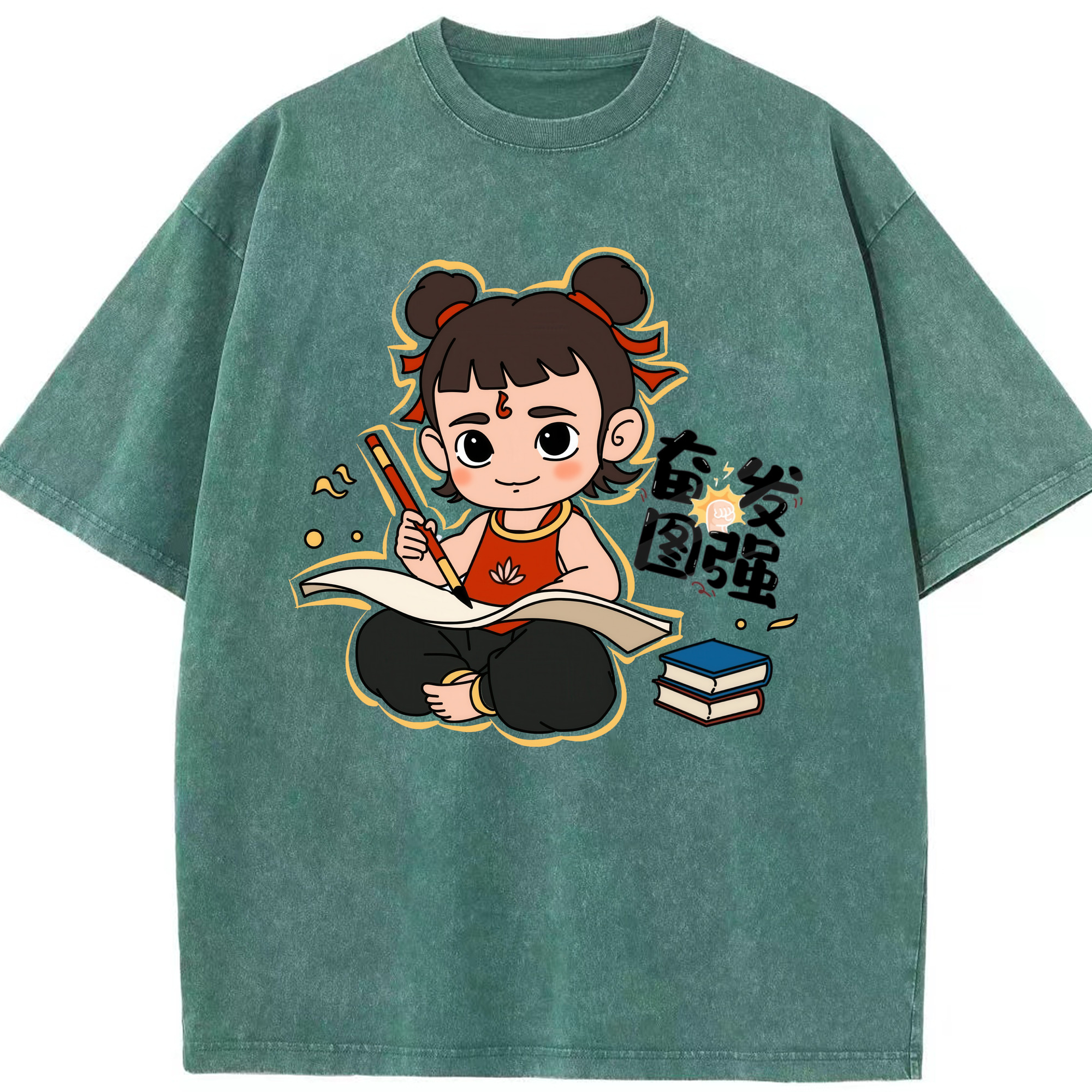 （画像用） Ne Zha 2 ナタ 魔童の大暴れ 綿100% ヴィンテージ風 半袖Tシャツ（フロントプリント）